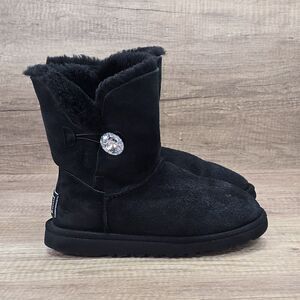 Ugg Bailey Crystal Button Bling Women's Size 5 Black Suede Boots (3349)